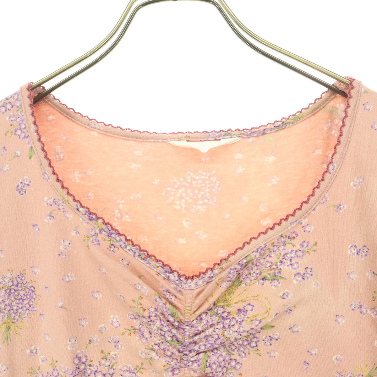 PINK HOUSE ピンクハウス 日本製 花柄 半袖 襟元ピコフリル ワンピース F ピンク系 レディース