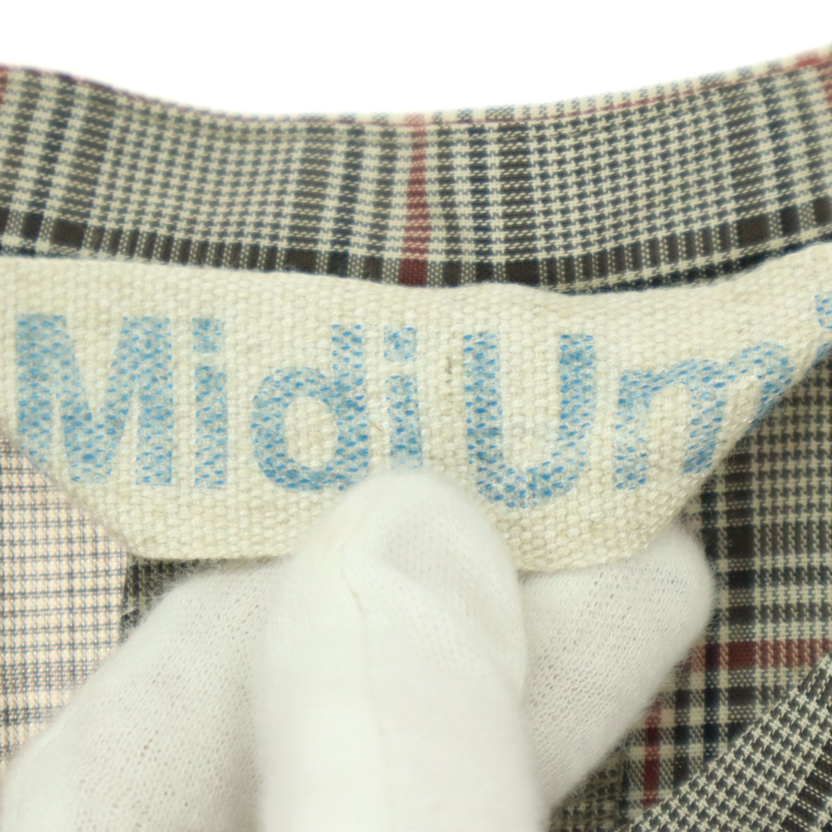 美品 MidiUmi ミディウミ 日本製 チェック柄 長袖 シャツワンピース グレー レディース