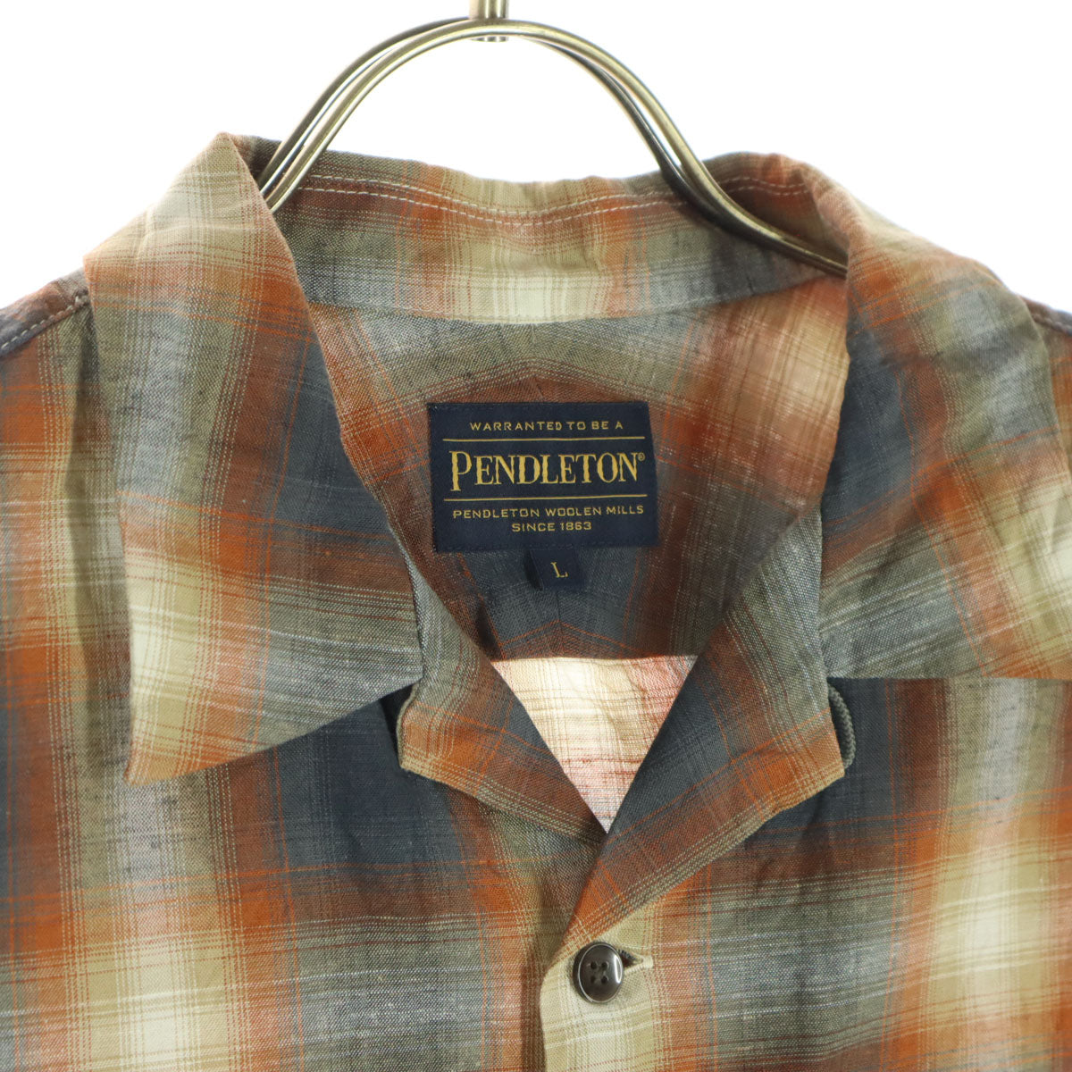 PENDLETON ペンドルトン オンブレチェック柄 半袖 オープンカラーシャツ L ネイビー系 メンズ