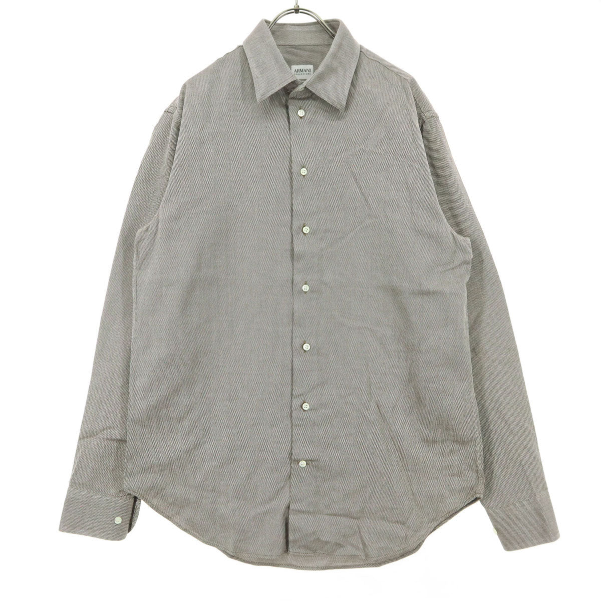 美品 ARMANI COLLEZIONI アルマーニコレツィオー二 チュニジア製 長袖 コットンシャツ 40 ブラウン メンズ