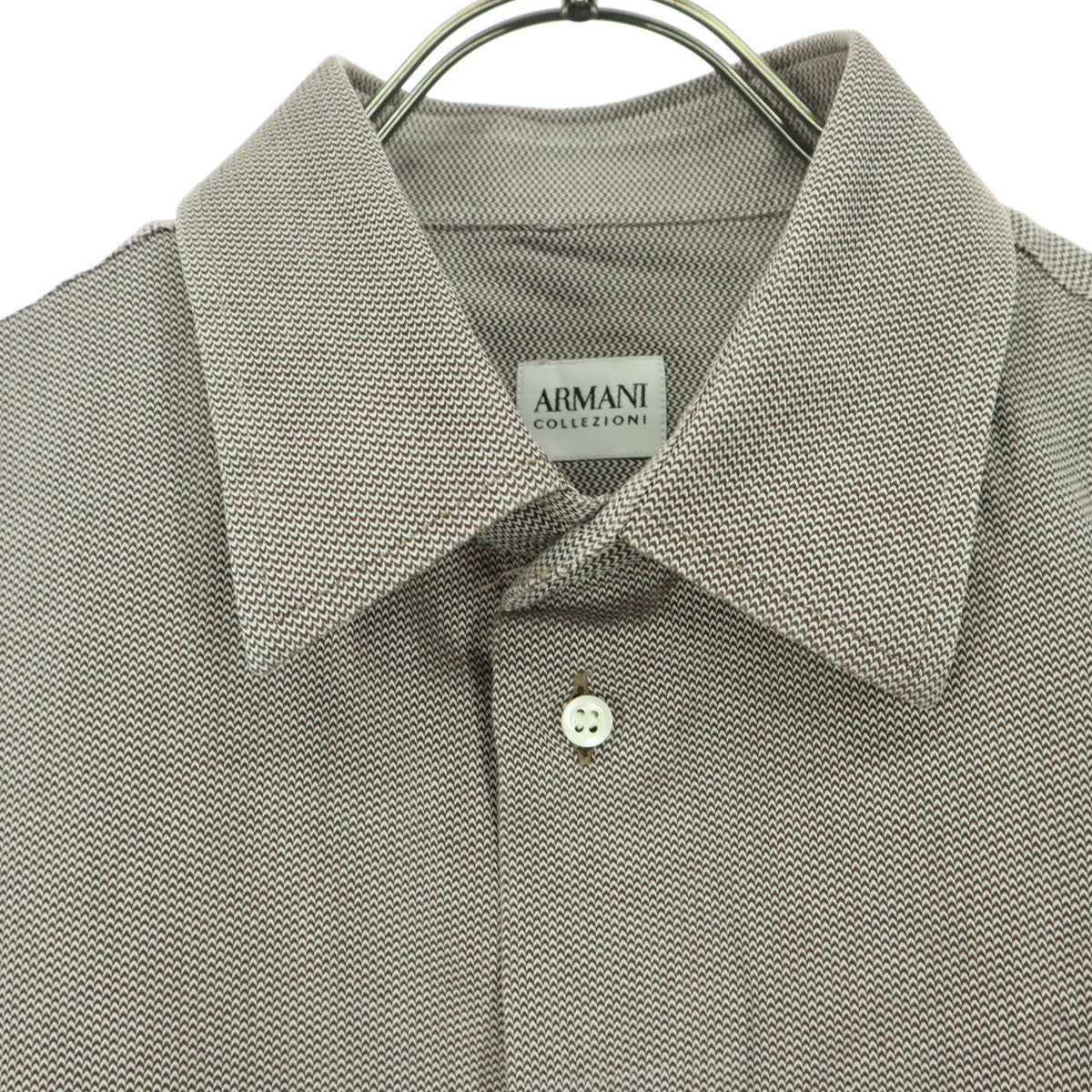 美品 ARMANI COLLEZIONI アルマーニコレツィオー二 チュニジア製 長袖 コットンシャツ 40 ブラウン メンズ