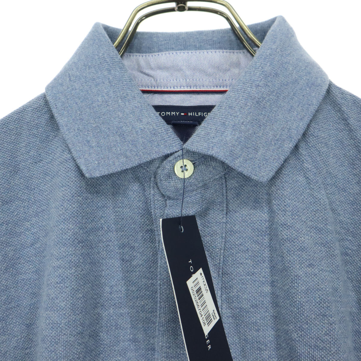 美品 TOMMY HILFIGER トミーヒルフィガー ワンポイントロゴ 半袖 コットン ポロシャツ S スモーキーブルー CUSTOM FIT メンズ