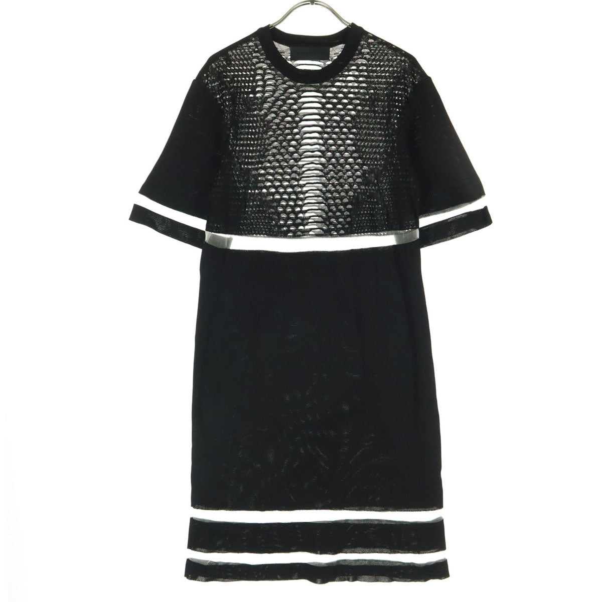 Alexander Wang アレキサンダーワン エイチアンドエム H&M コラボ 半袖 シースルー ニット クルーネック 膝丈ワンピース S ブラック レディース