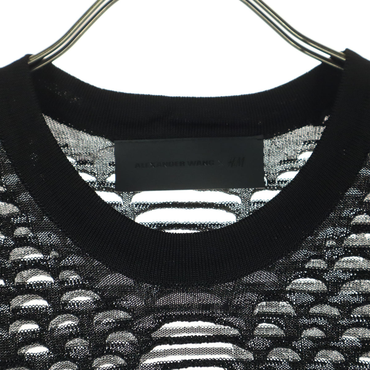 Alexander Wang アレキサンダーワン エイチアンドエム H&M コラボ 半袖 シースルー ニット クルーネック 膝丈ワンピース S ブラック レディース
