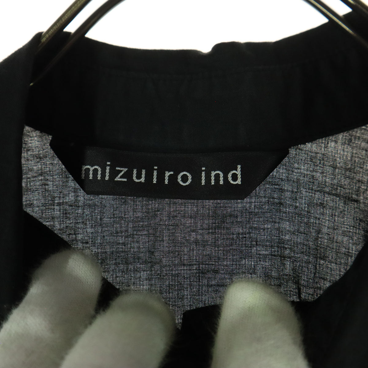 美品 mizuiro ind ミズイロインド 長袖 シャツワンピース ブラック レディース