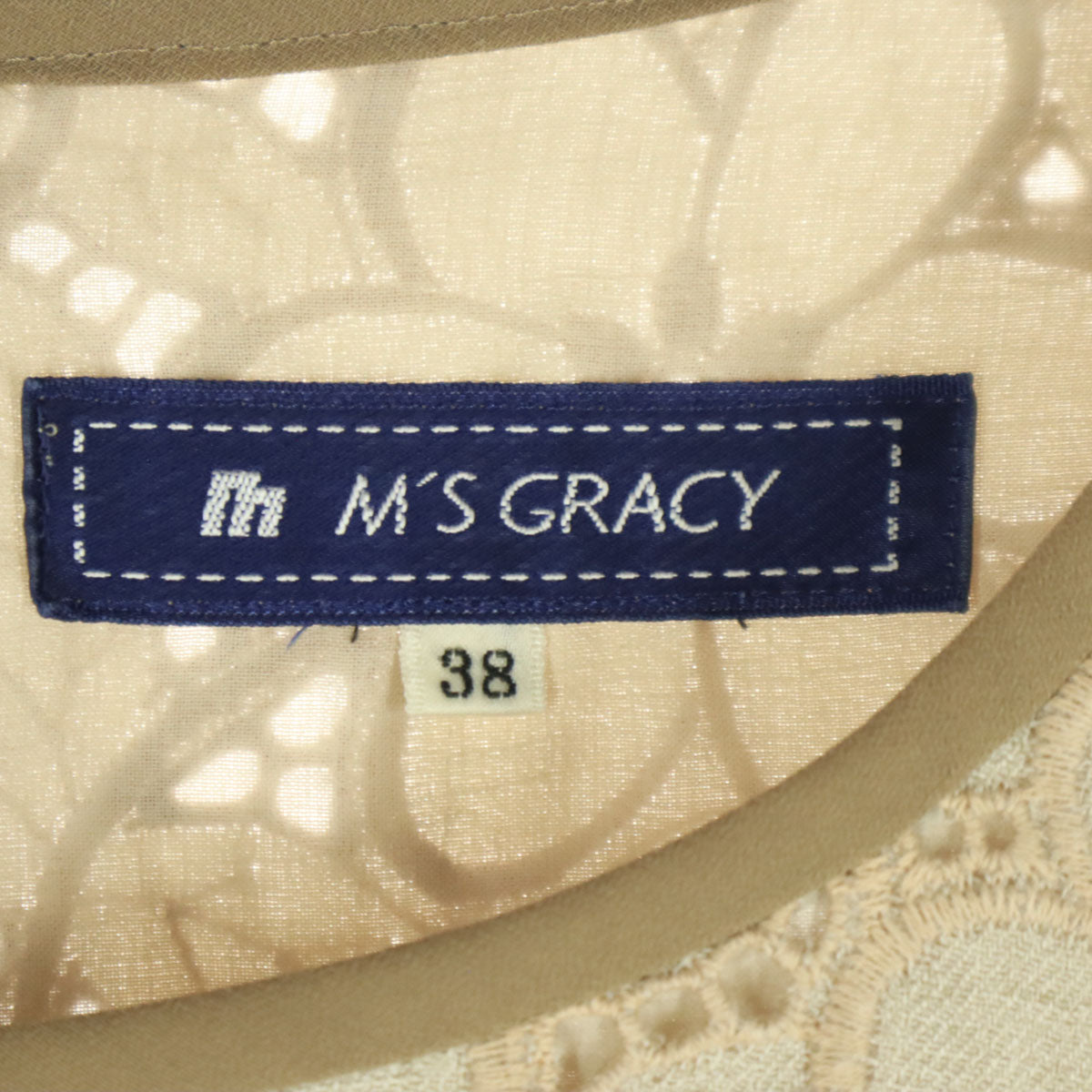 美品 M'S GRACY エムズグレイシー 半袖 膝丈ワンピース 38 ベージュ系 レディース