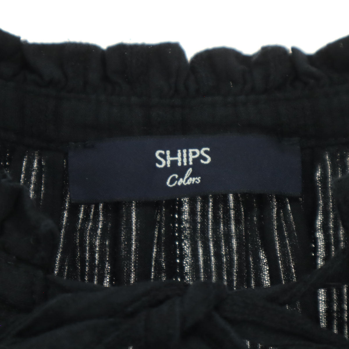 SHIPS Colors シップスカラーズ ストライプ柄 長袖 キーネック ロングワンピース ブラック レディース