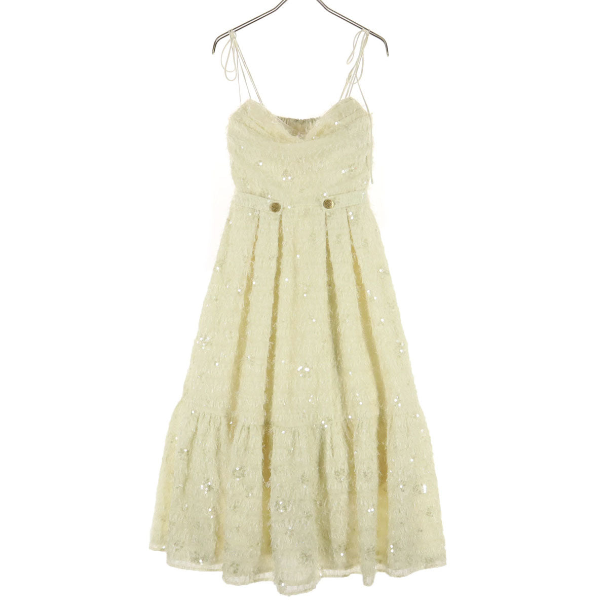 DEA.by ROBE de FLEURS ディアバイローブドフルール ノースリーブ スパンコール フリンジ ロングワンピース S オフホワイト系 レディース