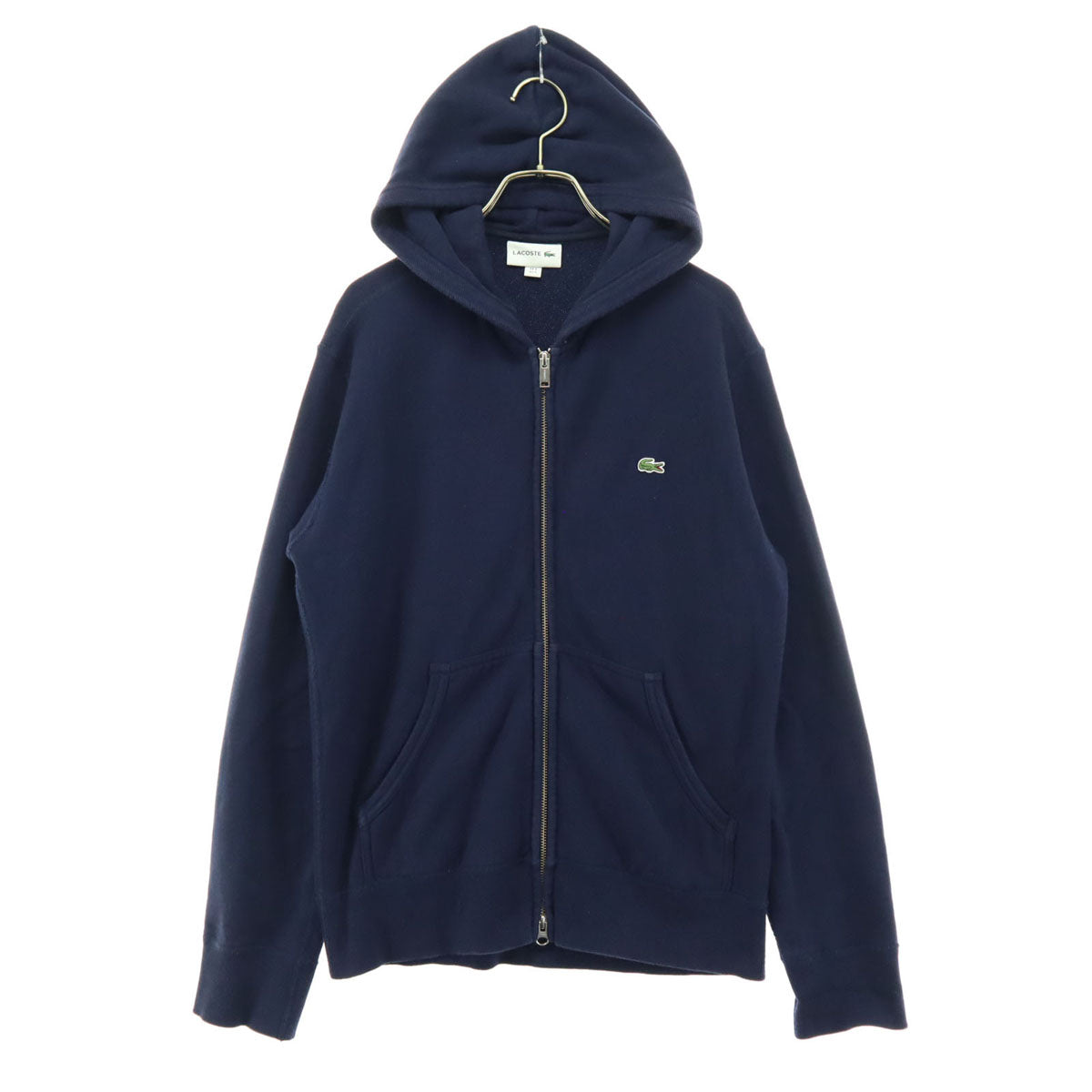美品 LACOSTE ラコステ ワンポイント 長袖 パーカー S ネイビー メンズ