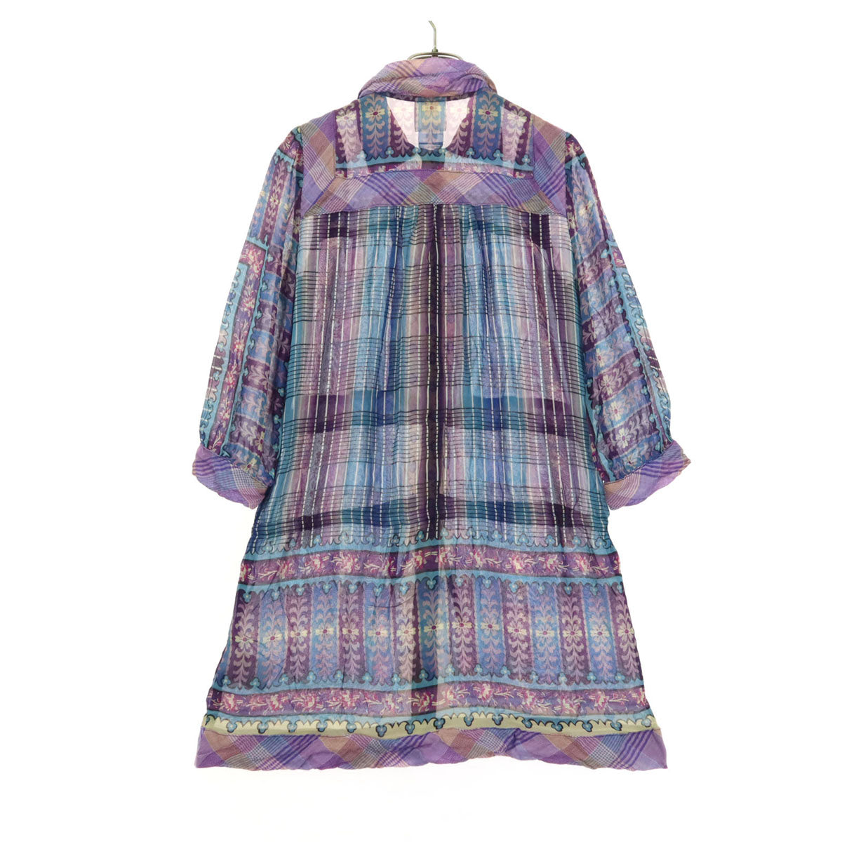 ANNA SUI アナスイ アメリカ製 花柄 7分袖 ブラウス 2 パープル アジアン・オリエンタル レディース