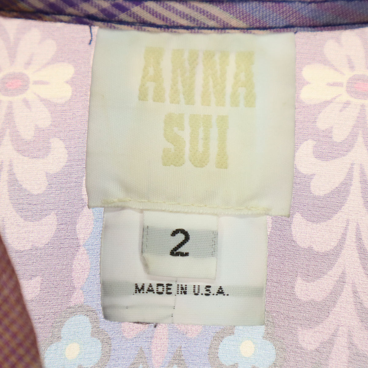 ANNA SUI アナスイ アメリカ製 花柄 7分袖 ブラウス 2 パープル アジアン・オリエンタル レディース