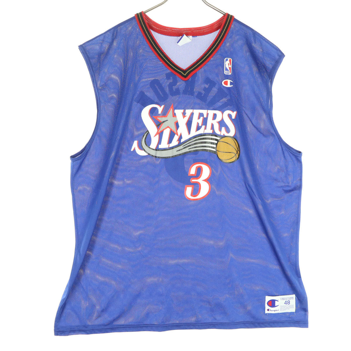 美品 Champion チャンピオン 90s 00s オールド フィラデルフィア・セブンティシクサーズ アレンアイバーソン バスケットボール ノースリーブ ユニフォーム XL ブルー メンズ