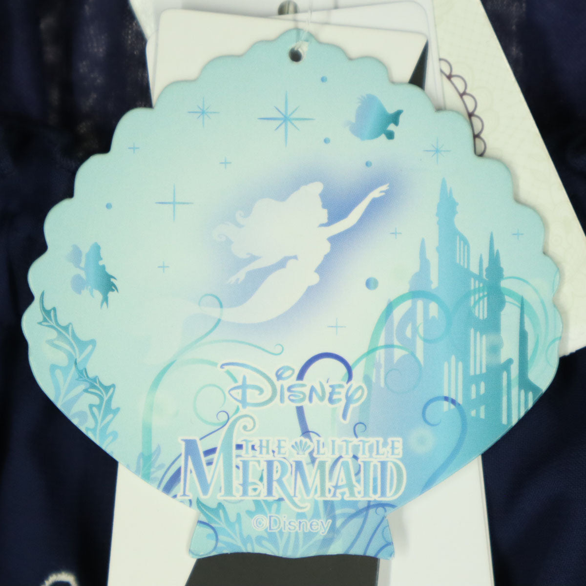 未使用 axes femme アクシーズファム THE LITTLE MERMAID コラボ マリン刺繍 ノースリーブ キャミソール ロングワンピース M ネイビー フリル リトルマーメイドコラボ レディース