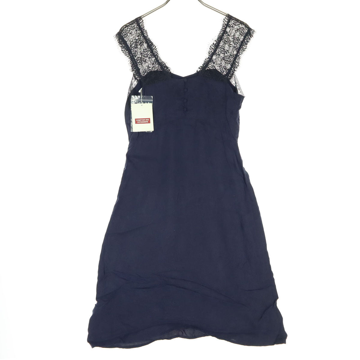 美品 COMPTOIR DES COTONNIERS コントワーデコトニエ レースショルダー タンクトップ 34 ネイビー レディース