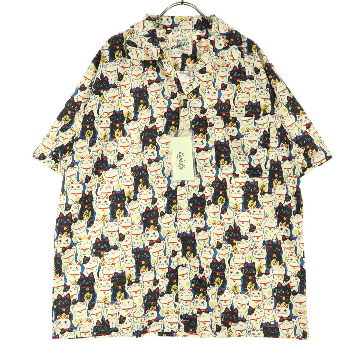 未使用 Karaku カラク 招き猫 半袖 オープンカラーシャツ XL ホワイト系 メンズ
