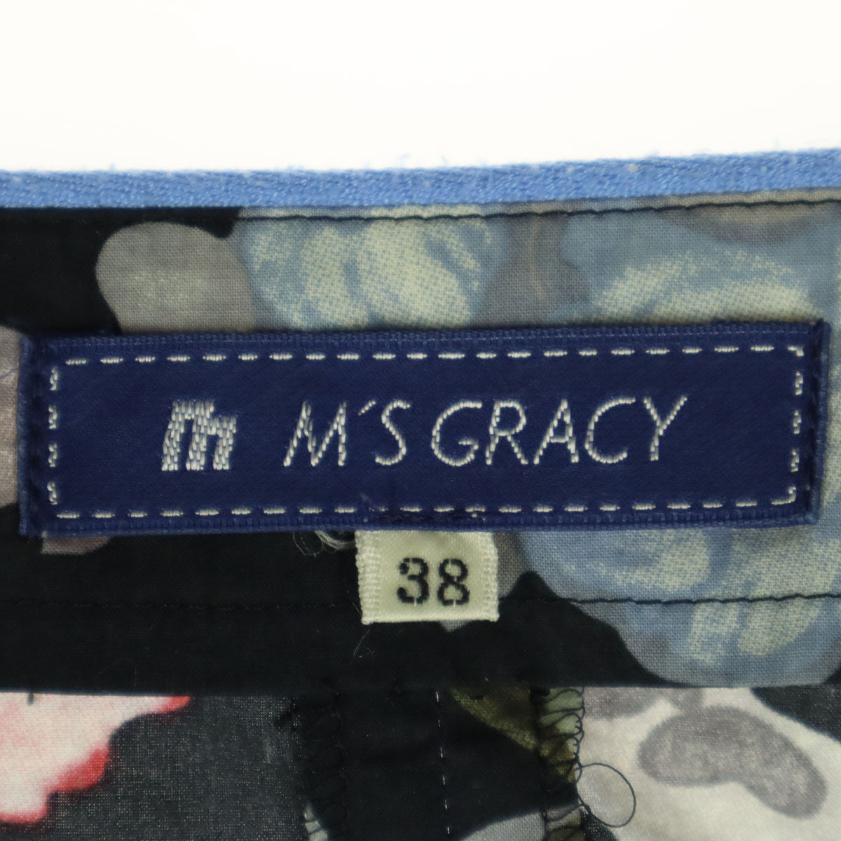 M'S GRACY エムズグレィシー 日本製 コットン100% 花柄 マルチカラー ノースリーブ フロントボタン 膝丈ワンピース 38 ブラック系 レディース