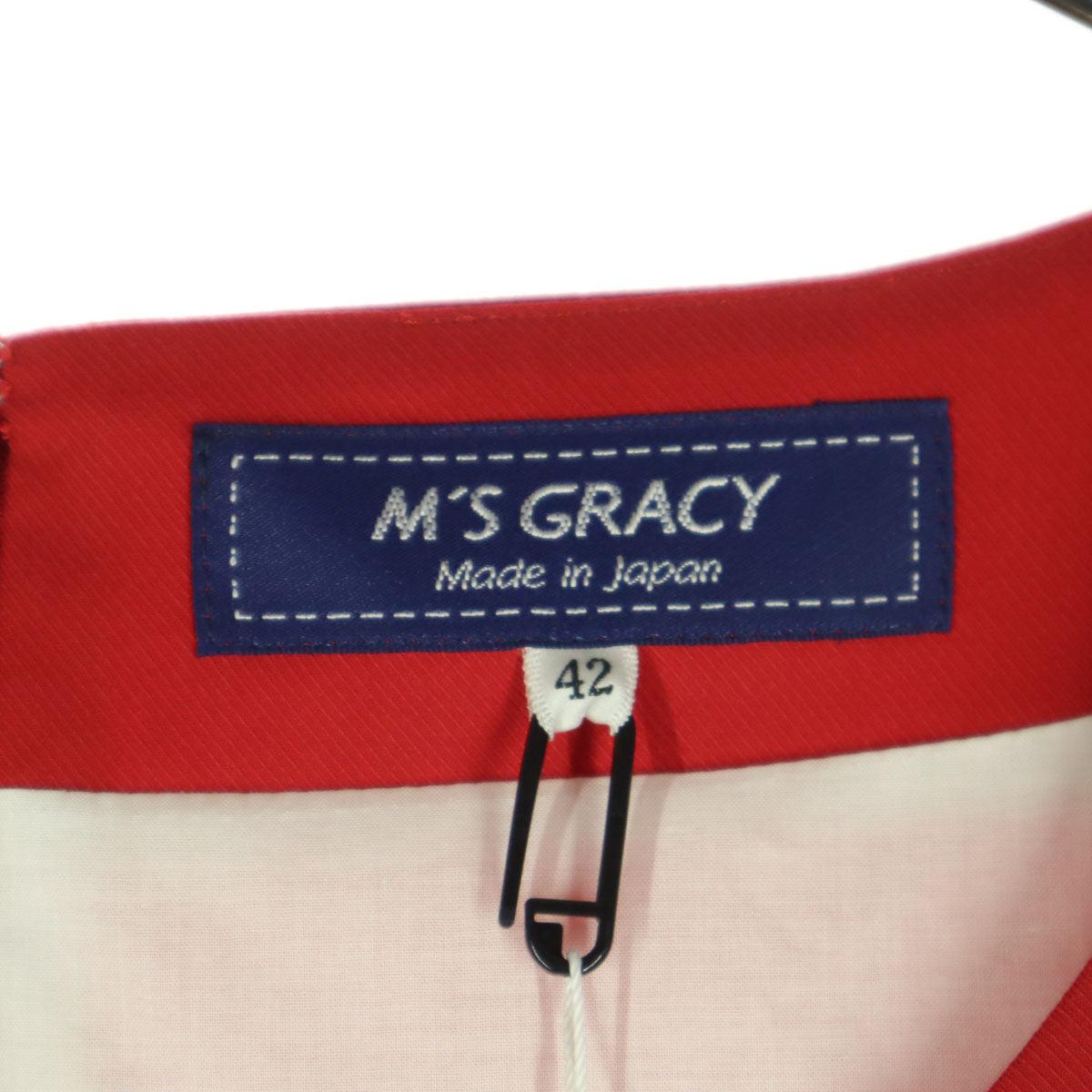 未使用 M'S GRACY エムズグレイシィ 半袖 ボートネック バックジップ 膝丈ワンピース 42 レッド レディース