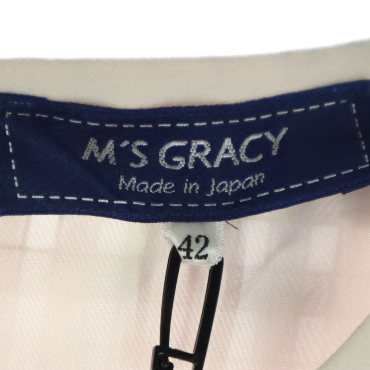 未使用 M'S GRACY エムズグレイシィ 日本製 花柄 7分袖 リボン バルーン袖 ワンピース 42 ピンク系 レディース