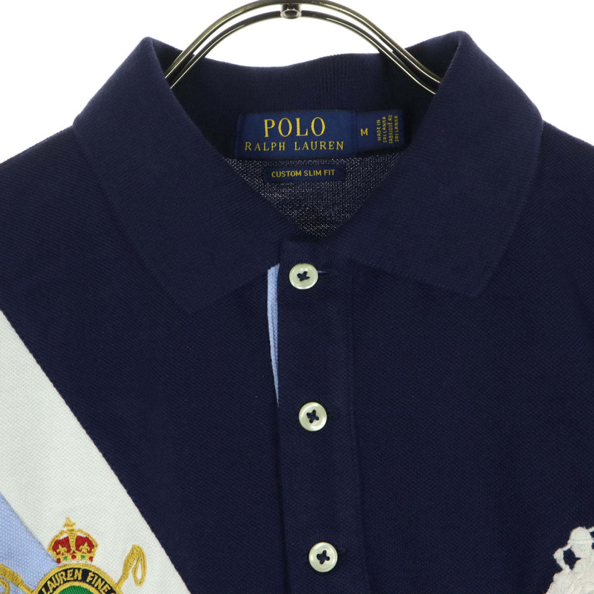 美品 POLO ポロ ビッグポニー ワッペン 半袖 ポロシャツ M ネイビー ラルフローレン CUSTOM FIT メンズ
