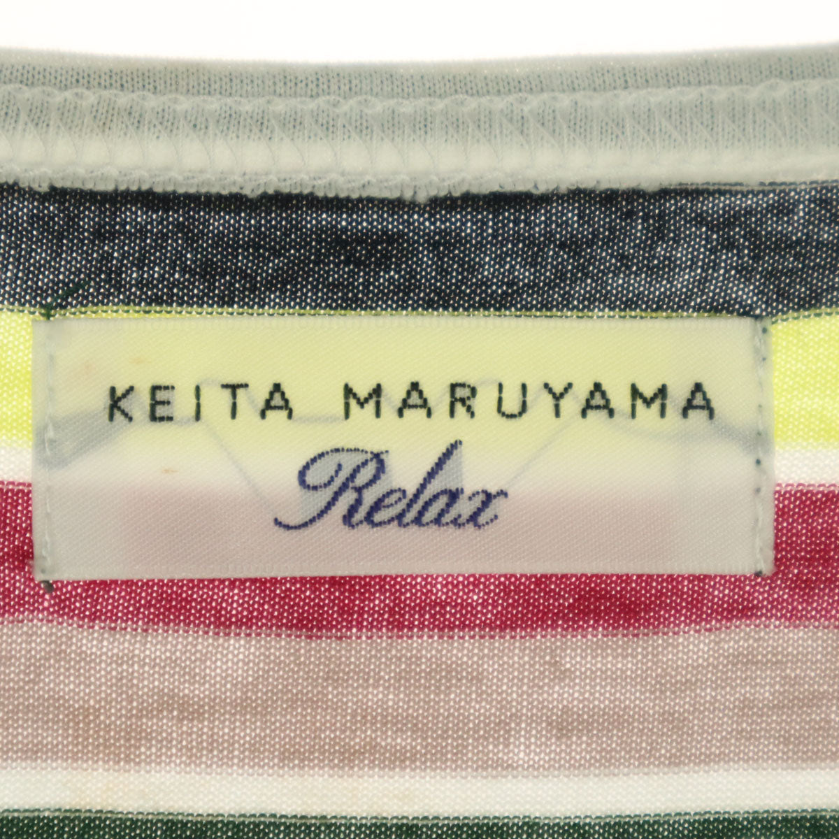 KEITA MARUYAMA ケイタマルヤマ コットン ボーダー柄 半袖 ハーフボタン Uネック 膝丈ワンピース M グリーン レディース
