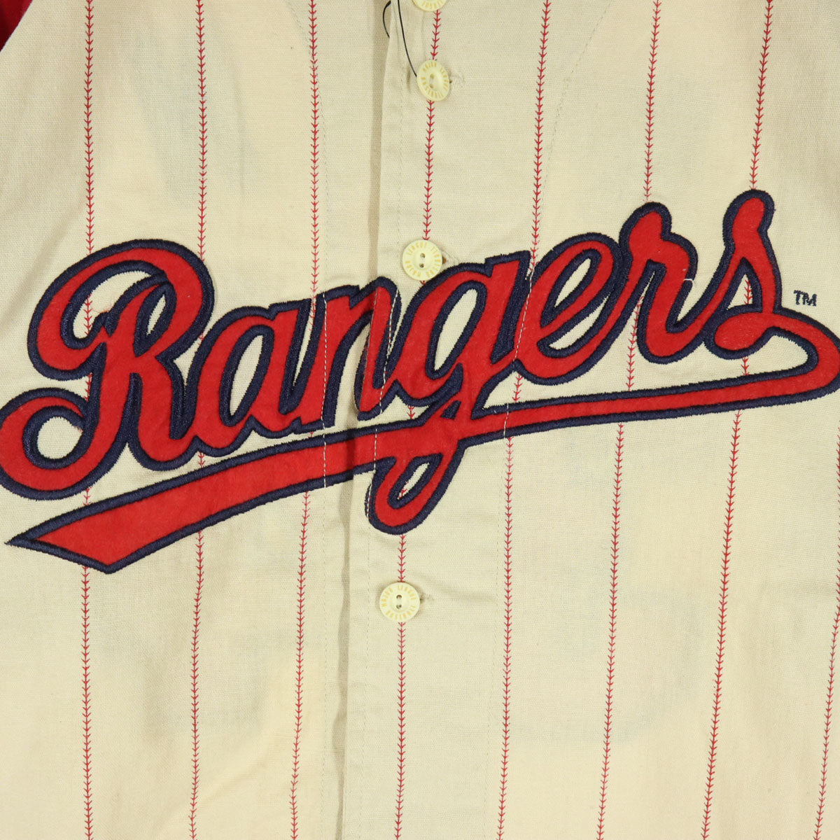 未使用 Cooperstown collection クーパーズタウンコレクション TX.RANGERS34RYAN ストライプ 半袖 応援 ユニフォーム M レッド系 メンズ