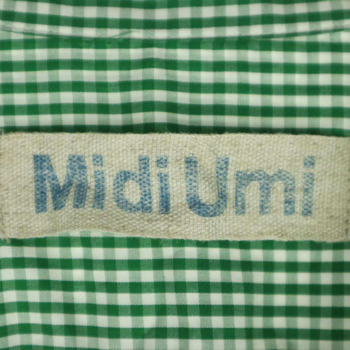 美品 MidiUmi ミディウミ 日本製 ギンガムチェック柄 半袖 ロング シャツワンピース グリーン レディース