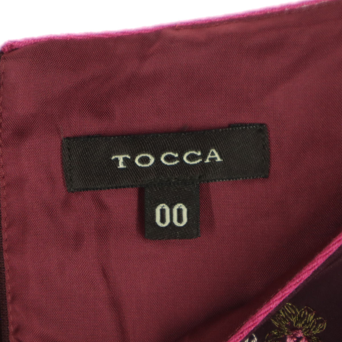 TOCCA トッカ 日本製 花柄 刺繍 ノースリーブ 膝丈ワンピース 0 ワインレッド系 レディース