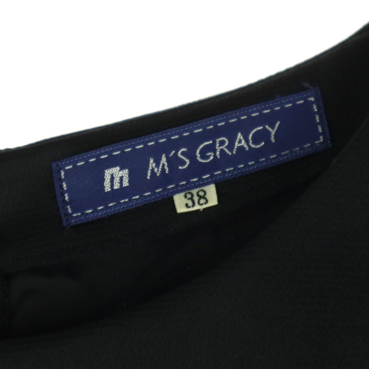 M'S GRACY エムズグレイシー 日本製 半袖 ボートネック 膝丈ワンピース 38 ブラック レディース