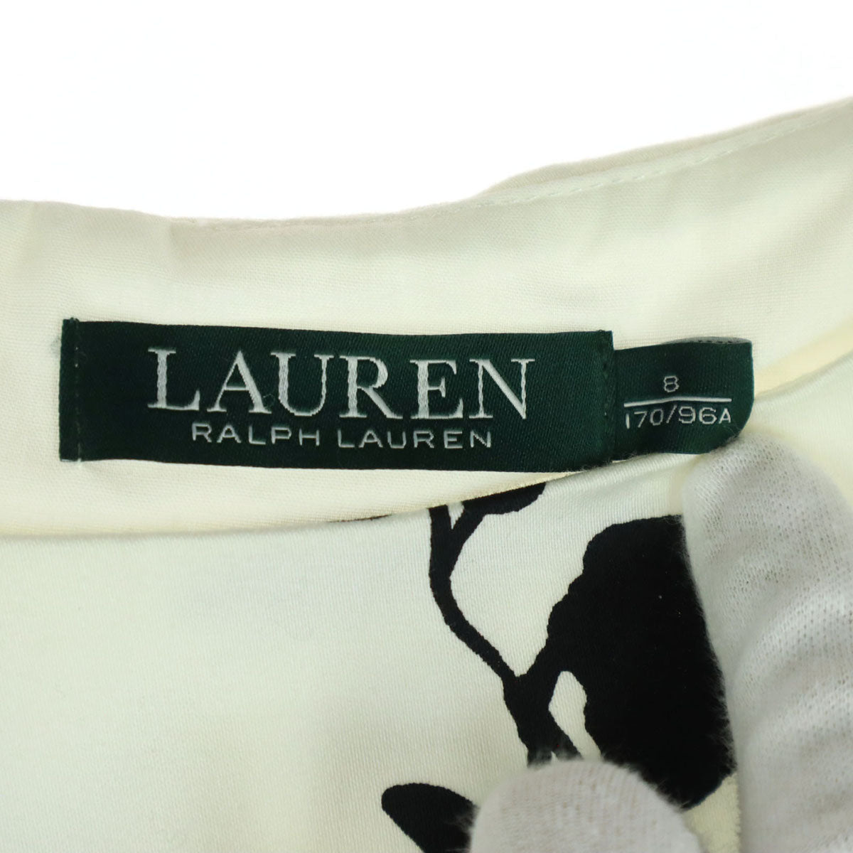 未使用 LAUREN RALPH LAUREN ローレンラルフローレン コットン バイカラー 花柄 ノースリーブ バックジップ ワンピース 8 ホワイト レディース