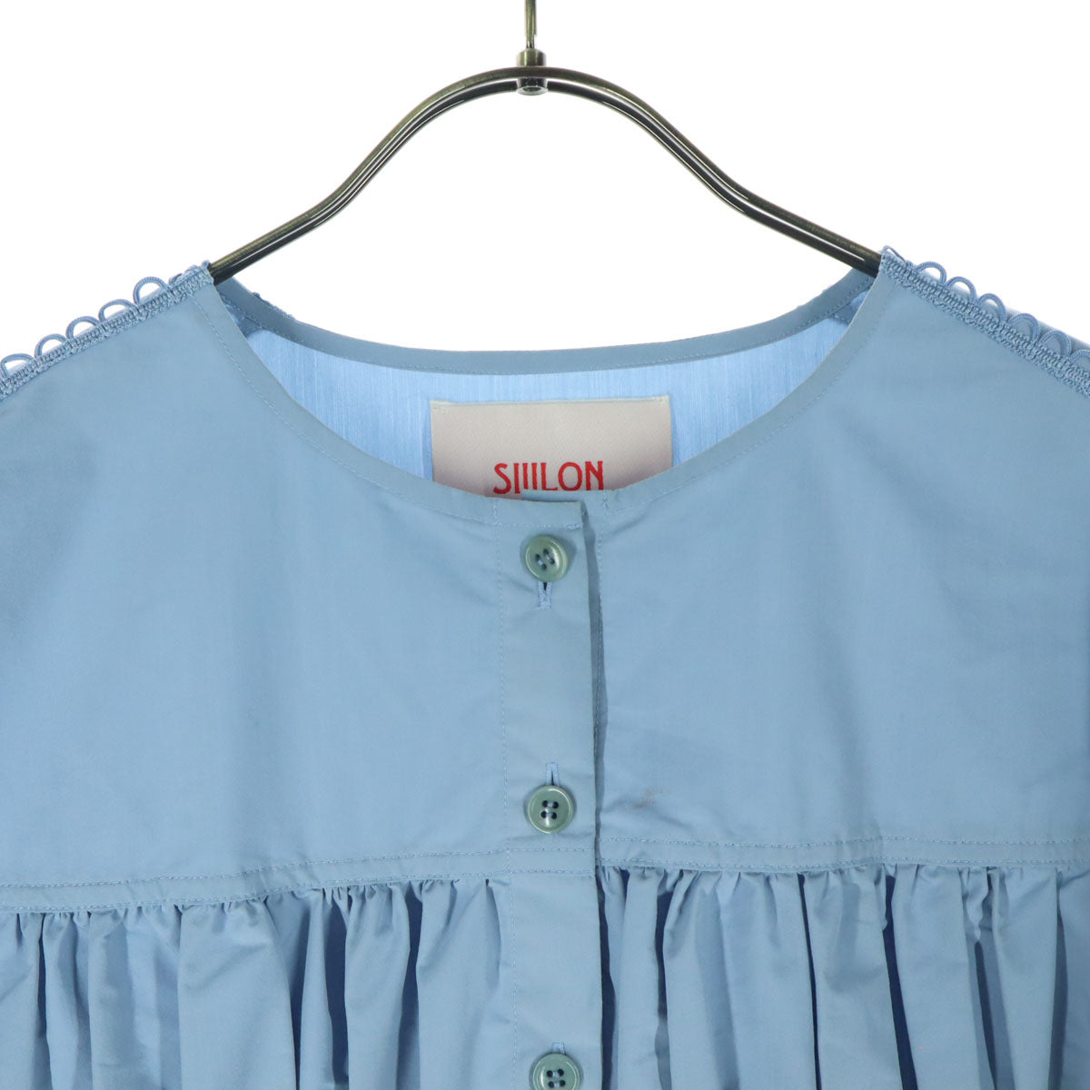 美品 SIIILON シーロン 21AW 日本製 長袖 ブラウス F ブルー SLAW21B01 レディース