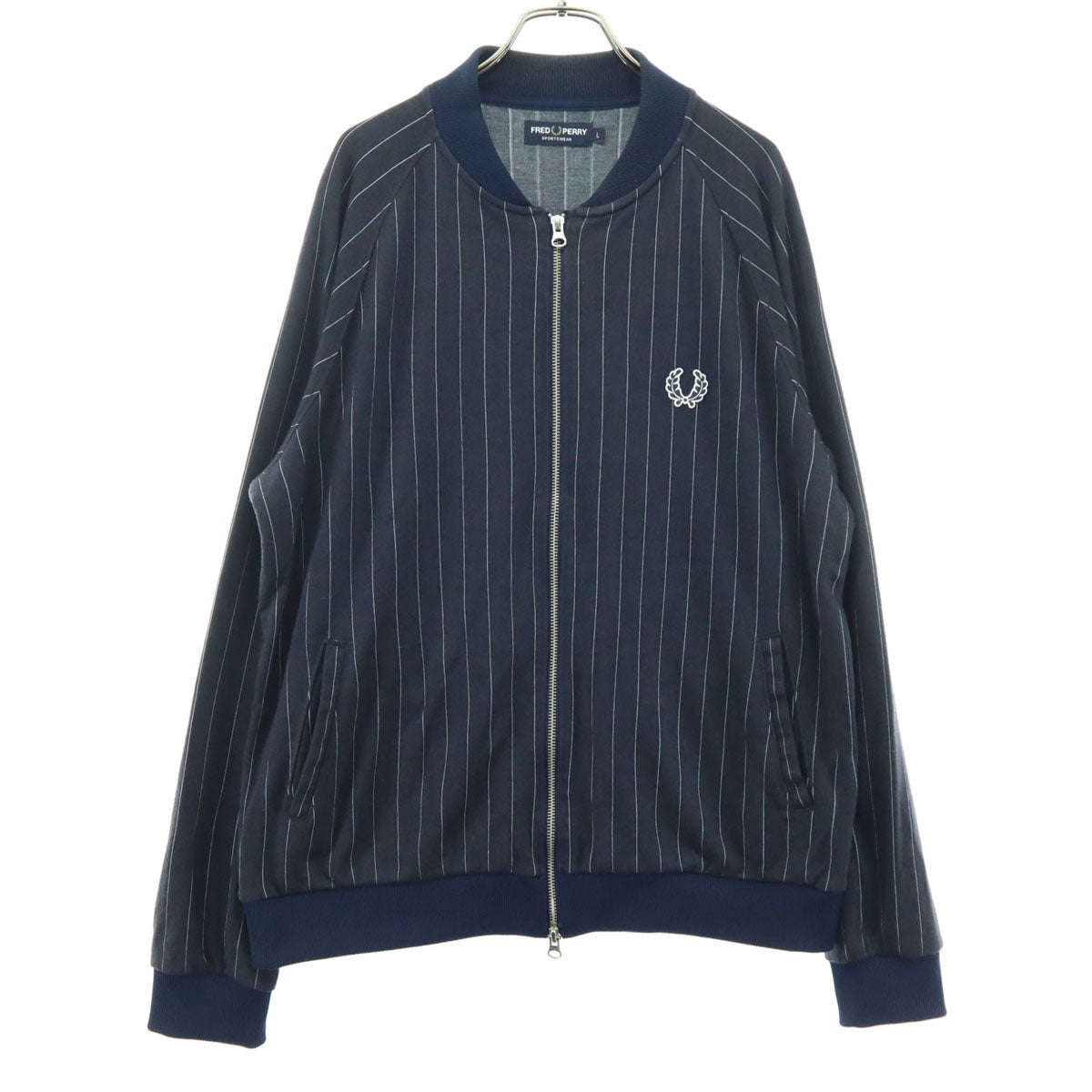 FRED PERRY フレッドペリー 日本製 ストライプ柄 長袖 ブルゾン L ネイビー メンズ