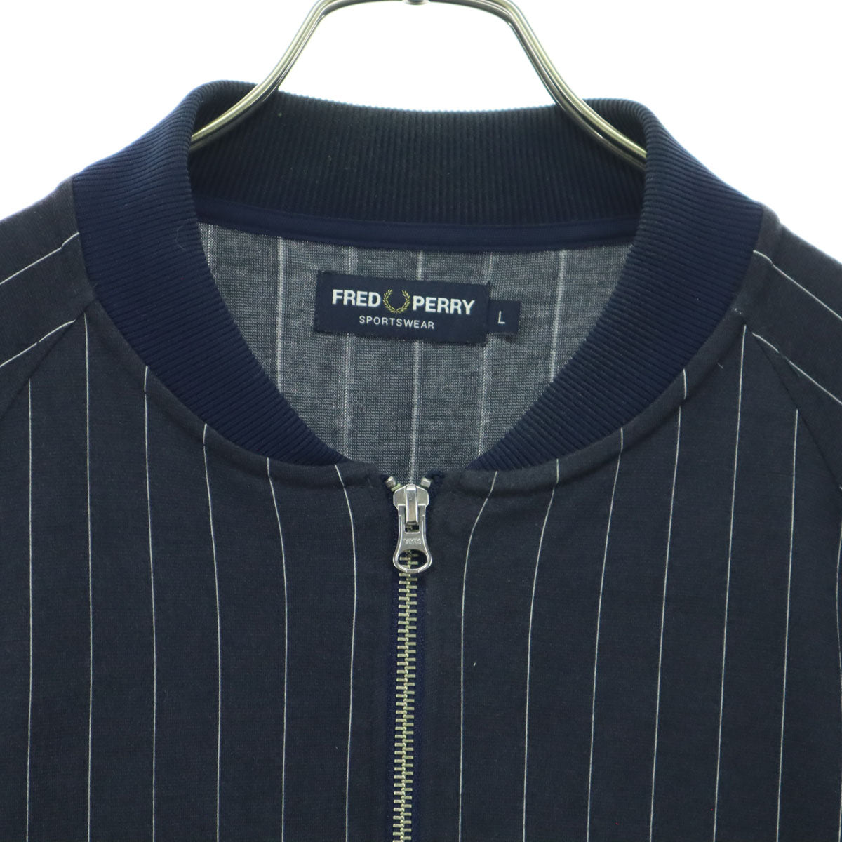 FRED PERRY フレッドペリー 日本製 ストライプ柄 長袖 ブルゾン L ネイビー メンズ