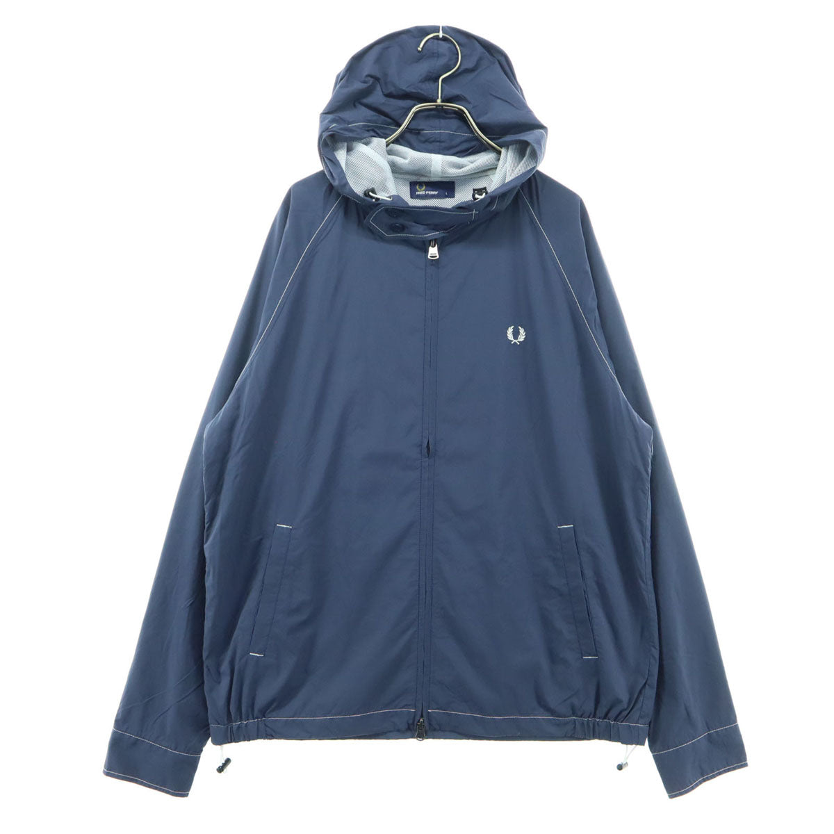 美品 FRED PERRY フレッドペリー ワンポイントロゴ 長袖 ナイロンジャケット L ネイビー フーディー メンズ