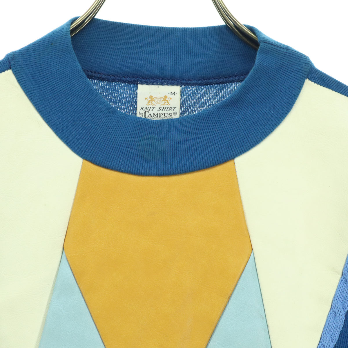 CAMPUS キャンパス 60s 70s ヴィンテージ USA製 アーガイル柄 長袖 ニット M ブルー系 メンズ