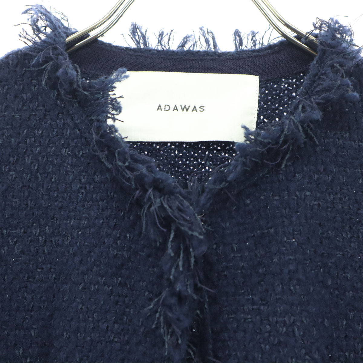 美品 ADAWAS アダワス 長袖 ツイードジャケット FREE ネイビー レディース