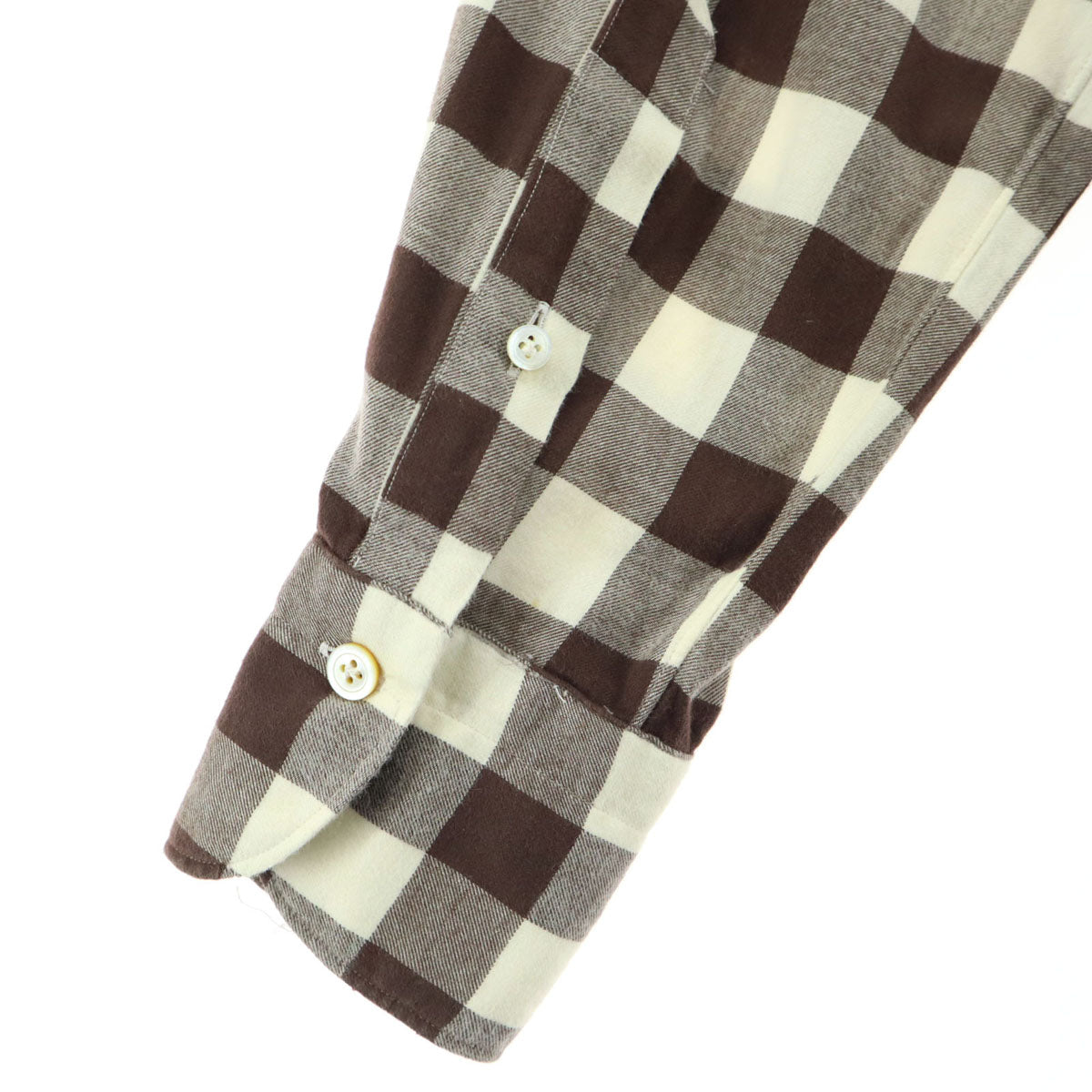 美品 Finamore フィナモレ イタリア製 チェック柄 長袖 シャツ ブラウン メンズ