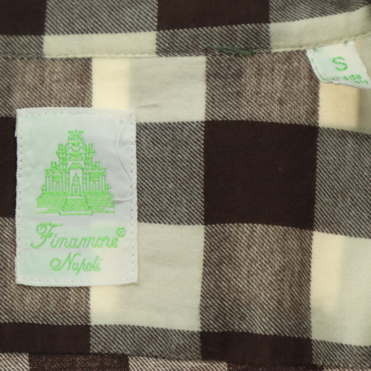 美品 Finamore フィナモレ イタリア製 チェック柄 長袖 シャツ ブラウン メンズ