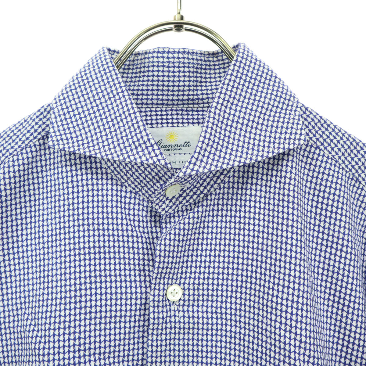 美品 giannetta ジャンネット 総柄 長袖 コットンシャツ S ブルー メンズ