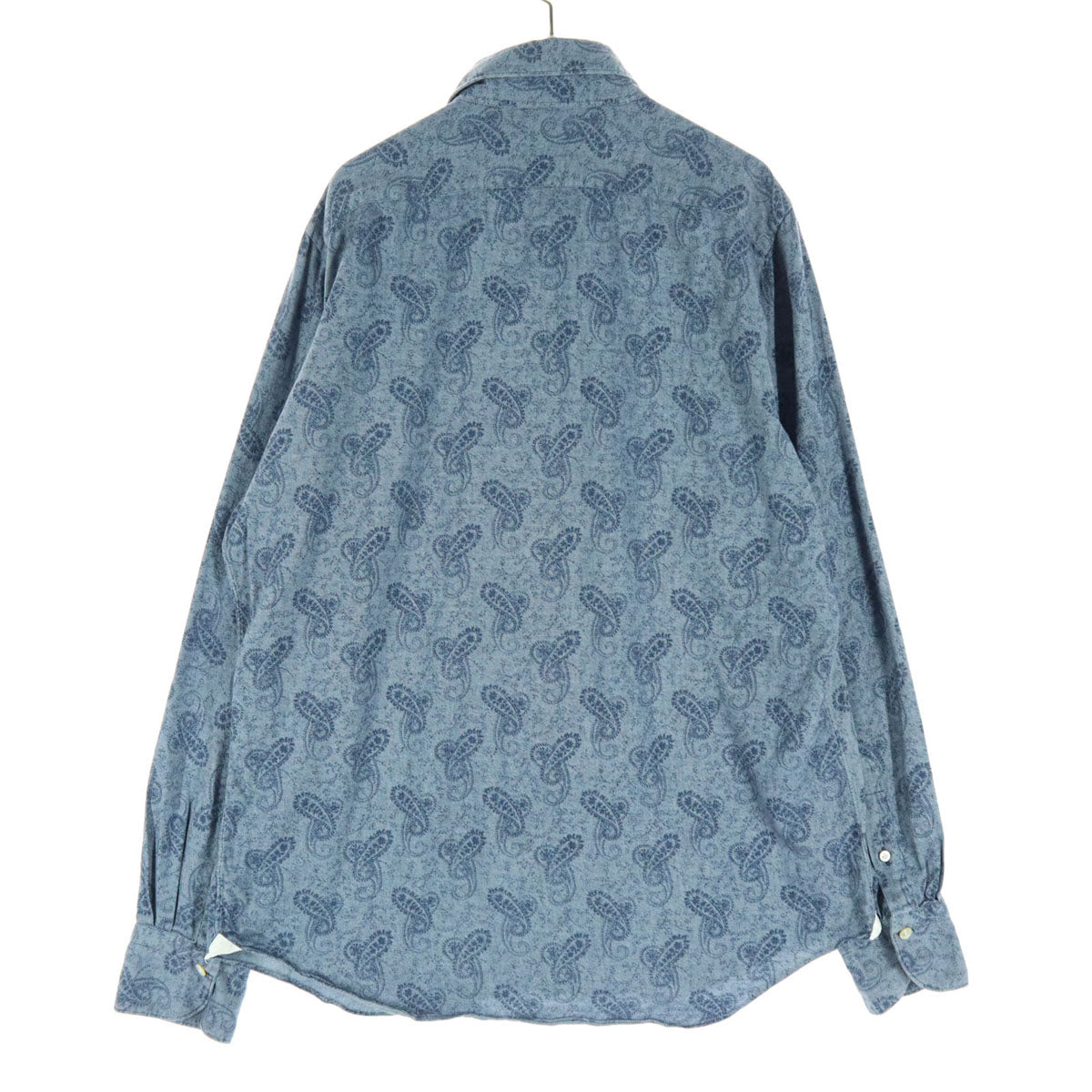 美品 Finamore フィナモレ イタリア製 総柄 長袖 コットンシャツ ブルー メンズ