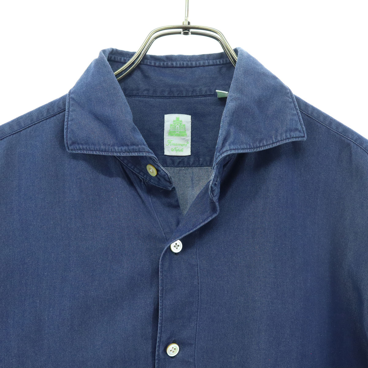 美品 Finamore フィナモレ 長袖 デニムシャツ ブルー メンズ