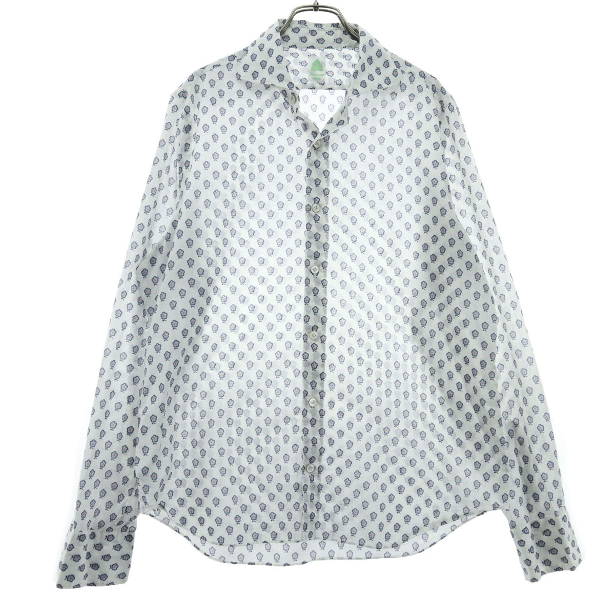 Finamore フィナモレ 花柄 長袖 コットンシャツ ホワイト メンズ