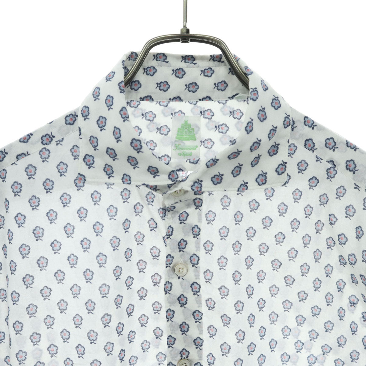Finamore フィナモレ 花柄 長袖 コットンシャツ ホワイト メンズ