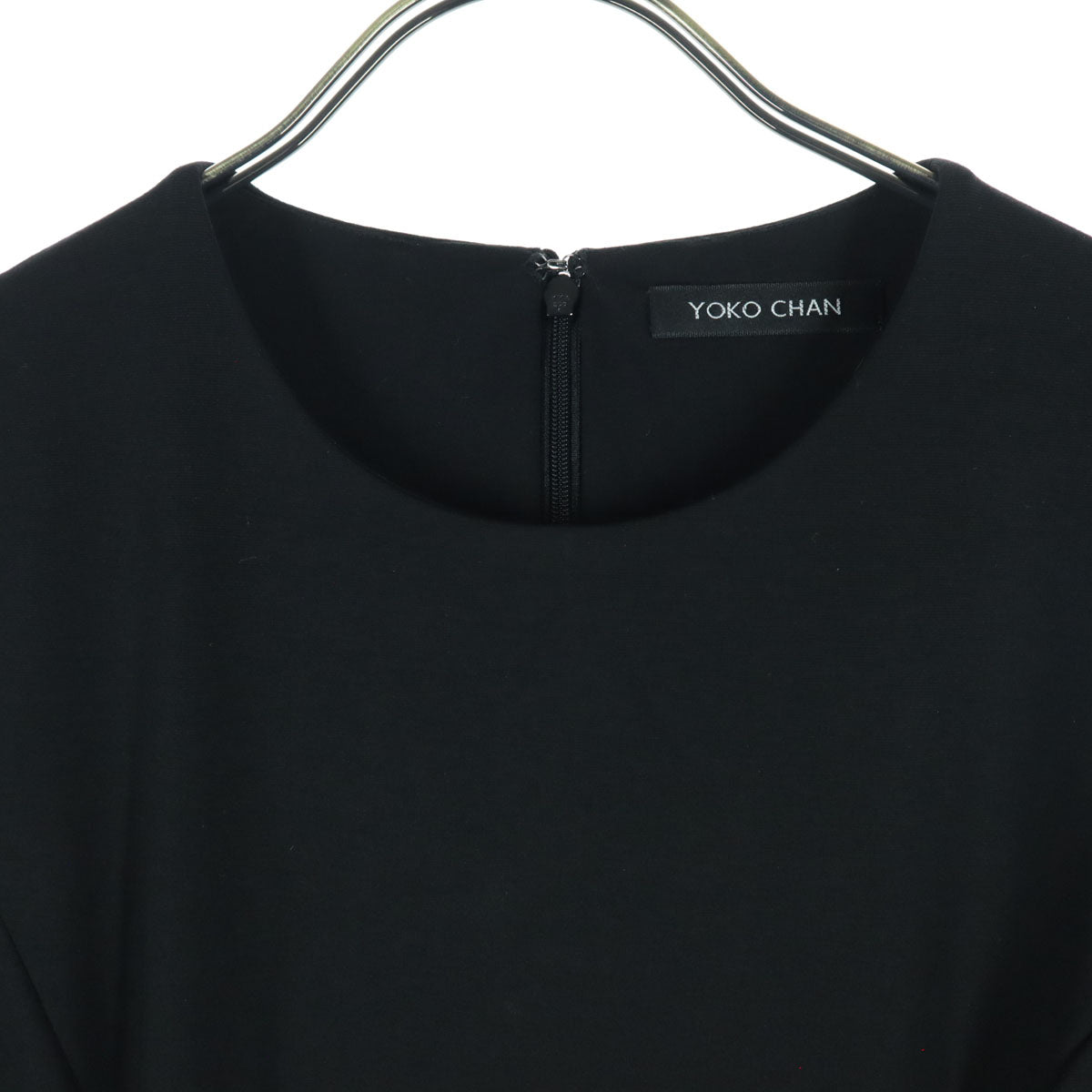 美品 YOKO CHAN ヨーコチャン 半袖 膝丈ワンピース 36 ブラック バックジップ レディース