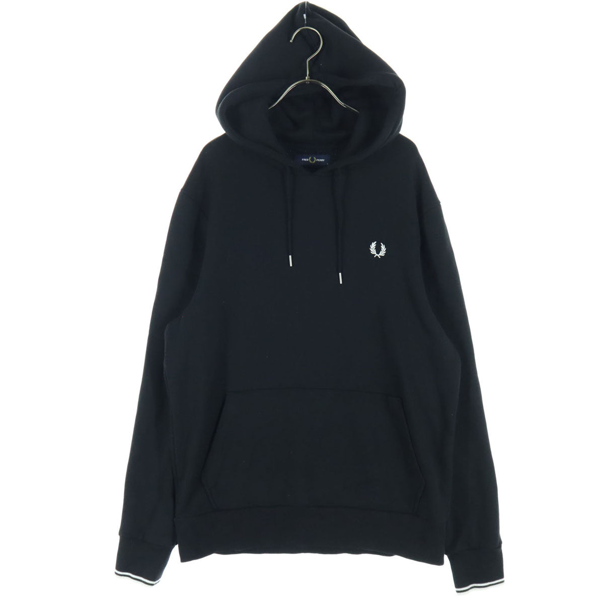 FRED PERRY フレッドペリー ワンポイント刺_ 長袖 パーカー L ブラック メンズ