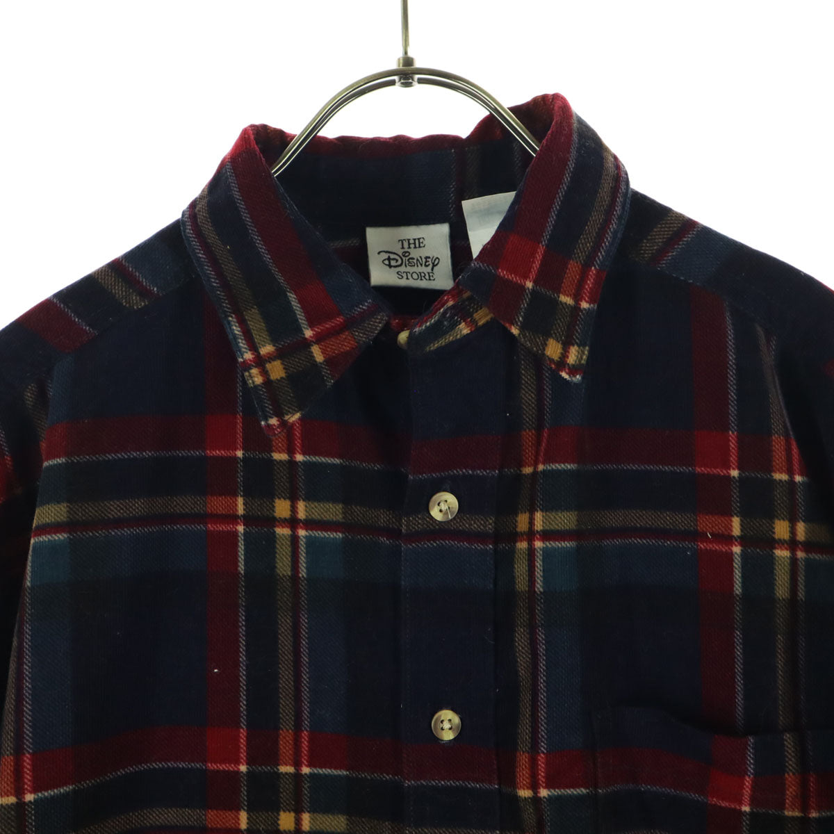 美品 The Disney Store ディズニーストア チェック柄 長袖 ネルシャツ S ネイビー ミッキー メンズ