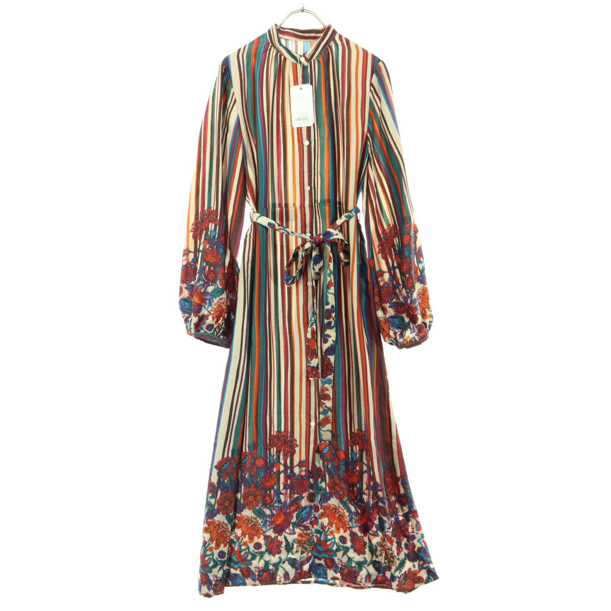 未使用 Ungrid アングリッド ストライプ柄 花柄 長袖 ガウン F ベージュ系 レディース