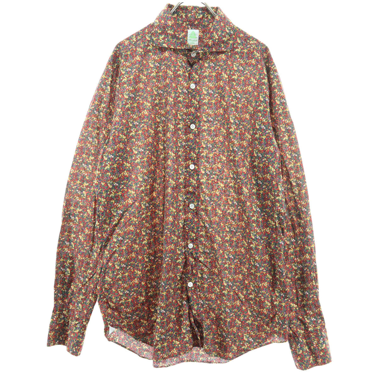 Finamore フィナモレ イタリア製 花柄 長袖 シャツ レッド系 レディース