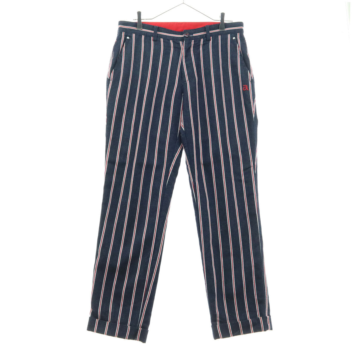 美品 ARCHIVIO アルチビオ ストライプ柄 ゴルフ ロングパンツ 48 ブラック メンズ