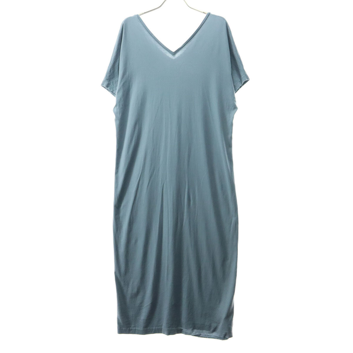 美品 ATON エイトン 日本製 半袖 Vネック ロングワンピース 2 ブルー系 Demi-Luxe BEAMS デミルクスビームス コラボ レディース