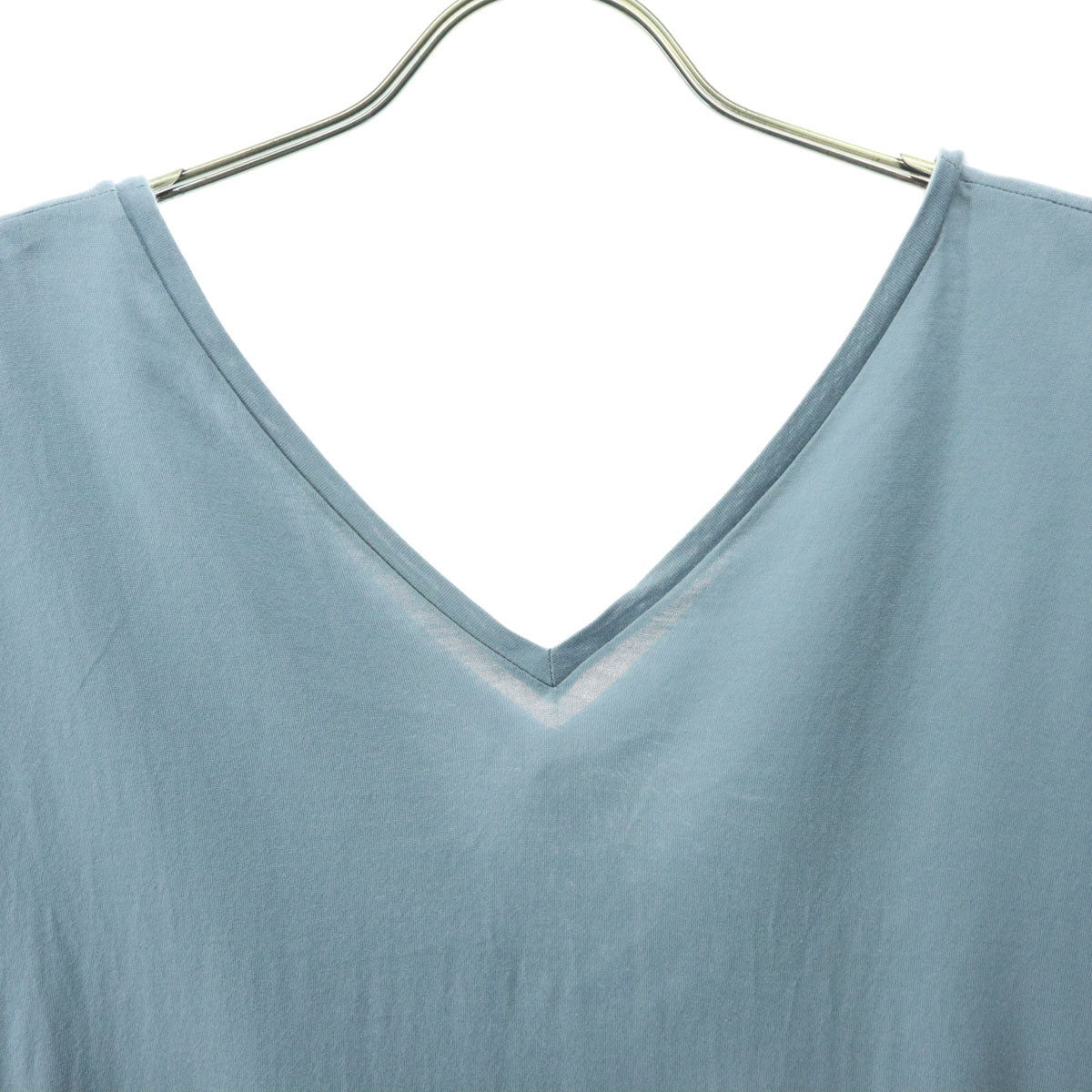 美品 ATON エイトン 日本製 半袖 Vネック ロングワンピース 2 ブルー系 Demi-Luxe BEAMS デミルクスビームス コラボ レディース